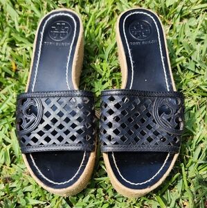 Tory Burch Black Woven Women's Slides